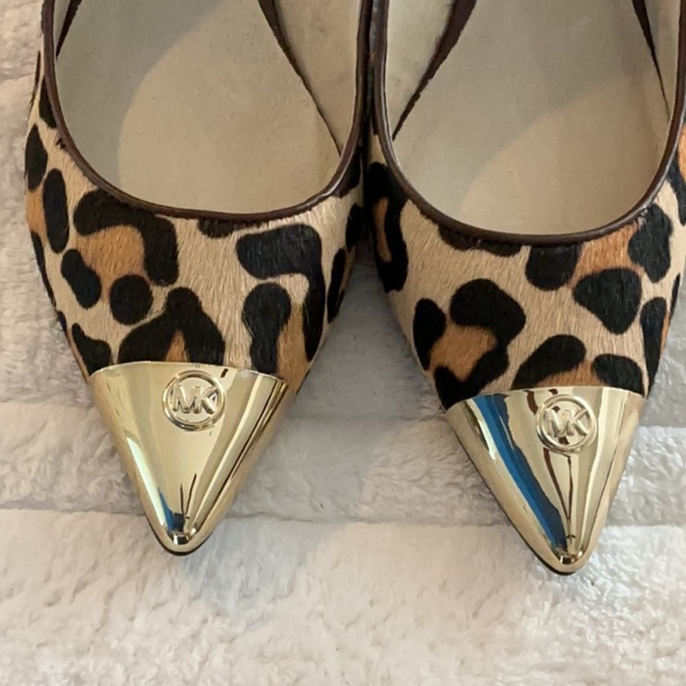 NWOT Michael Kors Leopard Print Calf Hair Kitten Heel Slingbacks - Picture 3 of 9